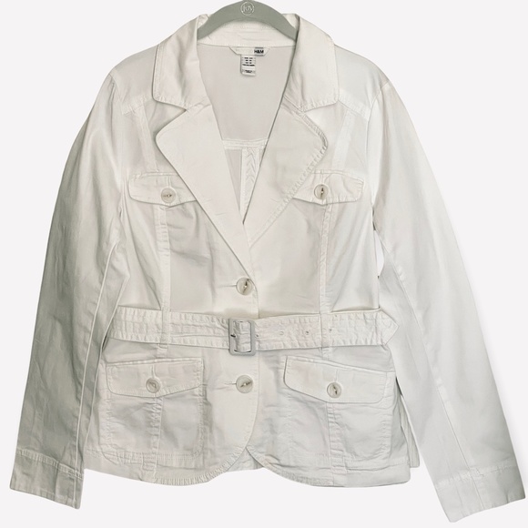 H&M Jackets & Blazers - NEW H&M Button Front Belted Long Sleeve Lightweight Jacket | White | 14